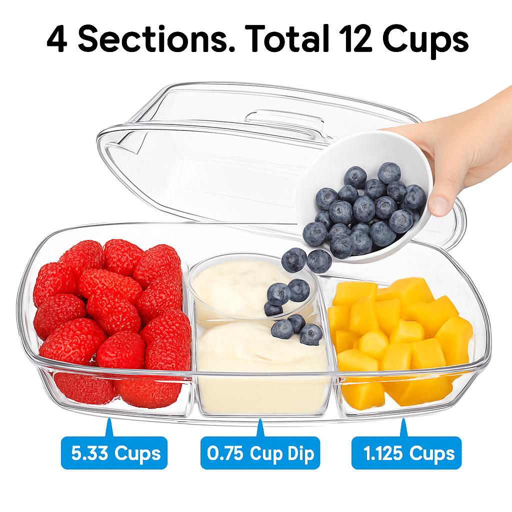 Fruit Ice Serving Tray with Four Compartments