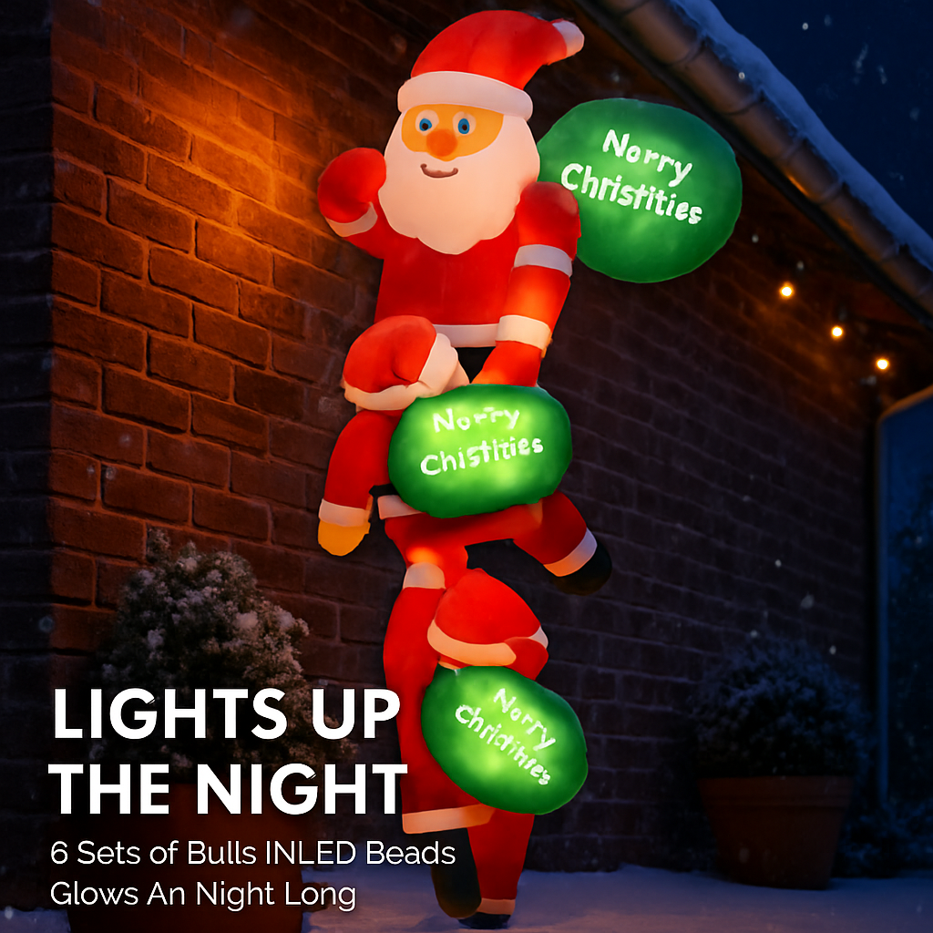 8FT Climbing Inflatable Santa Claus with Light Hanging Blow Up Christmas Inflatable Indoor Outdoor Christmas Decorations 3 Santa Claus 3 Merry Christm