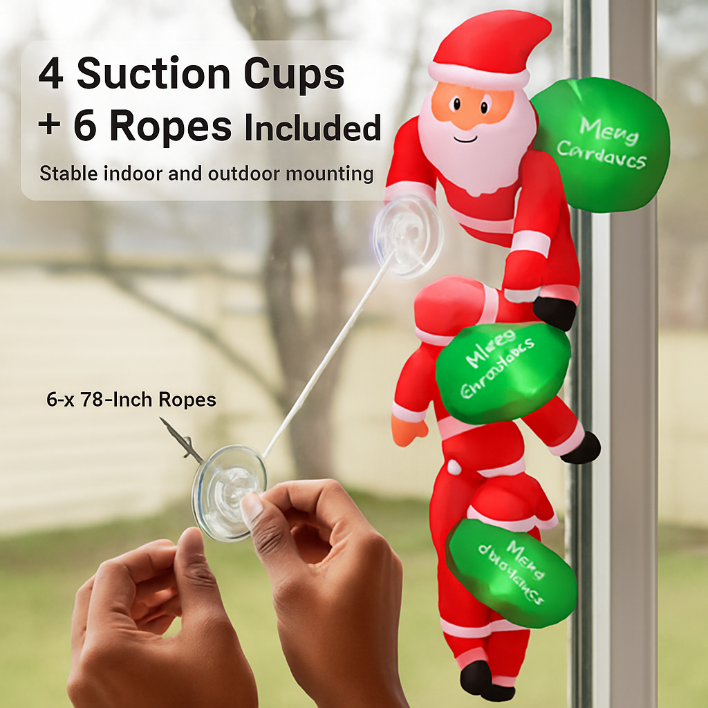 8FT Climbing Inflatable Santa Claus with Light Hanging Blow Up Christmas Inflatable Indoor Outdoor Christmas Decorations 3 Santa Claus 3 Merry Christm