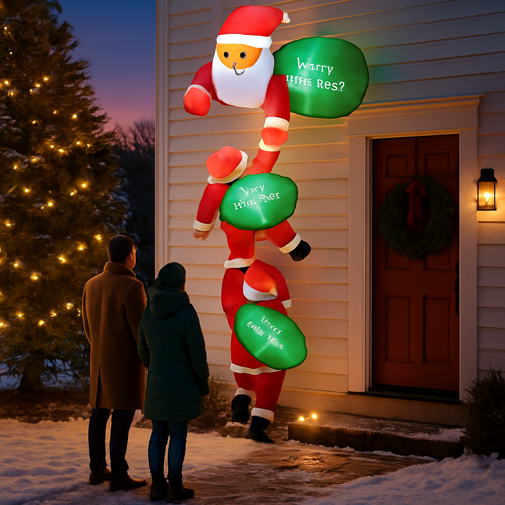 8FT Climbing Inflatable Santa Claus with Light Hanging Blow Up Christmas Inflatable Indoor Outdoor Christmas Decorations 3 Santa Claus 3 Merry Christm