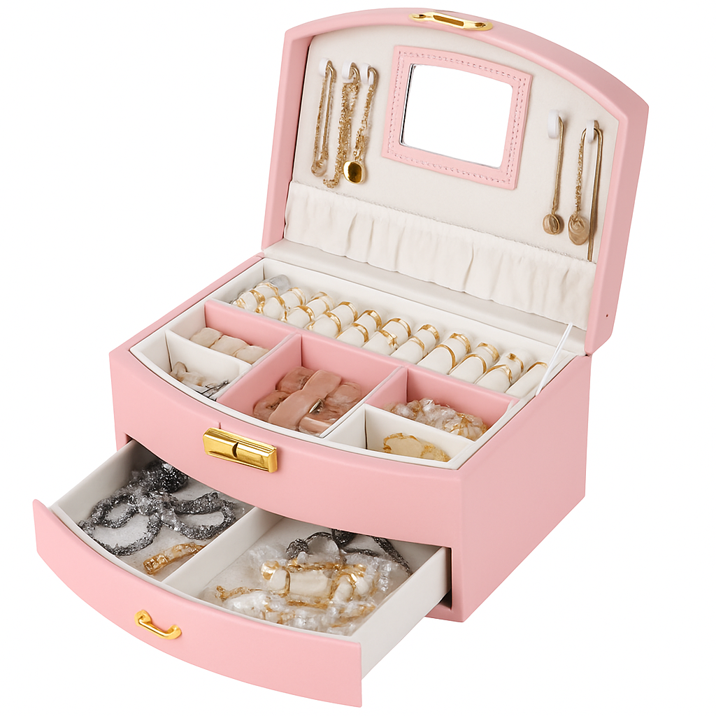 2-Layer Jewelry Box for Rings, Earrings, Necklaces