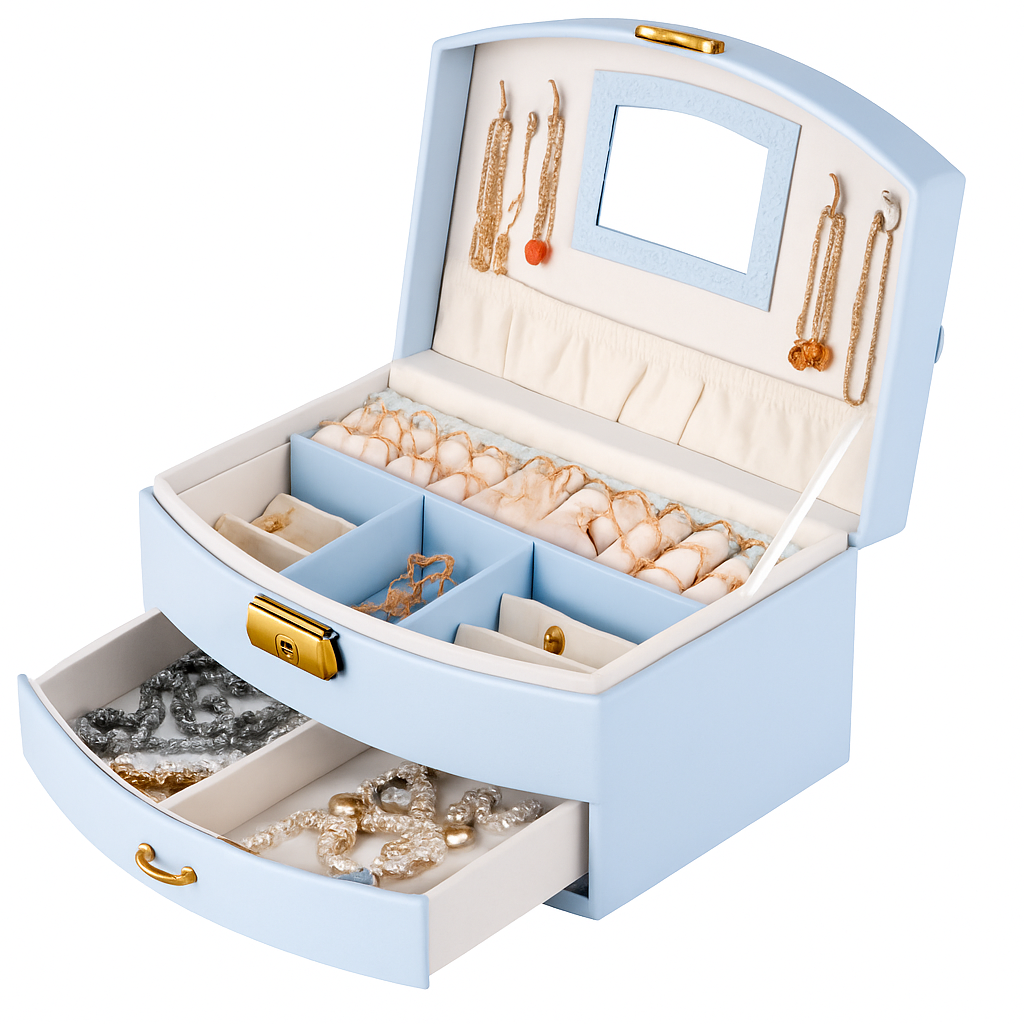 2-Layer Jewelry Box for Rings, Earrings, Necklaces