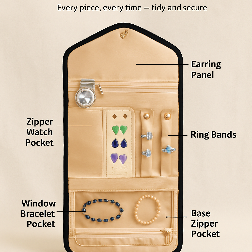Travel Jewelry Organizer Case for Safe Foldable Storage