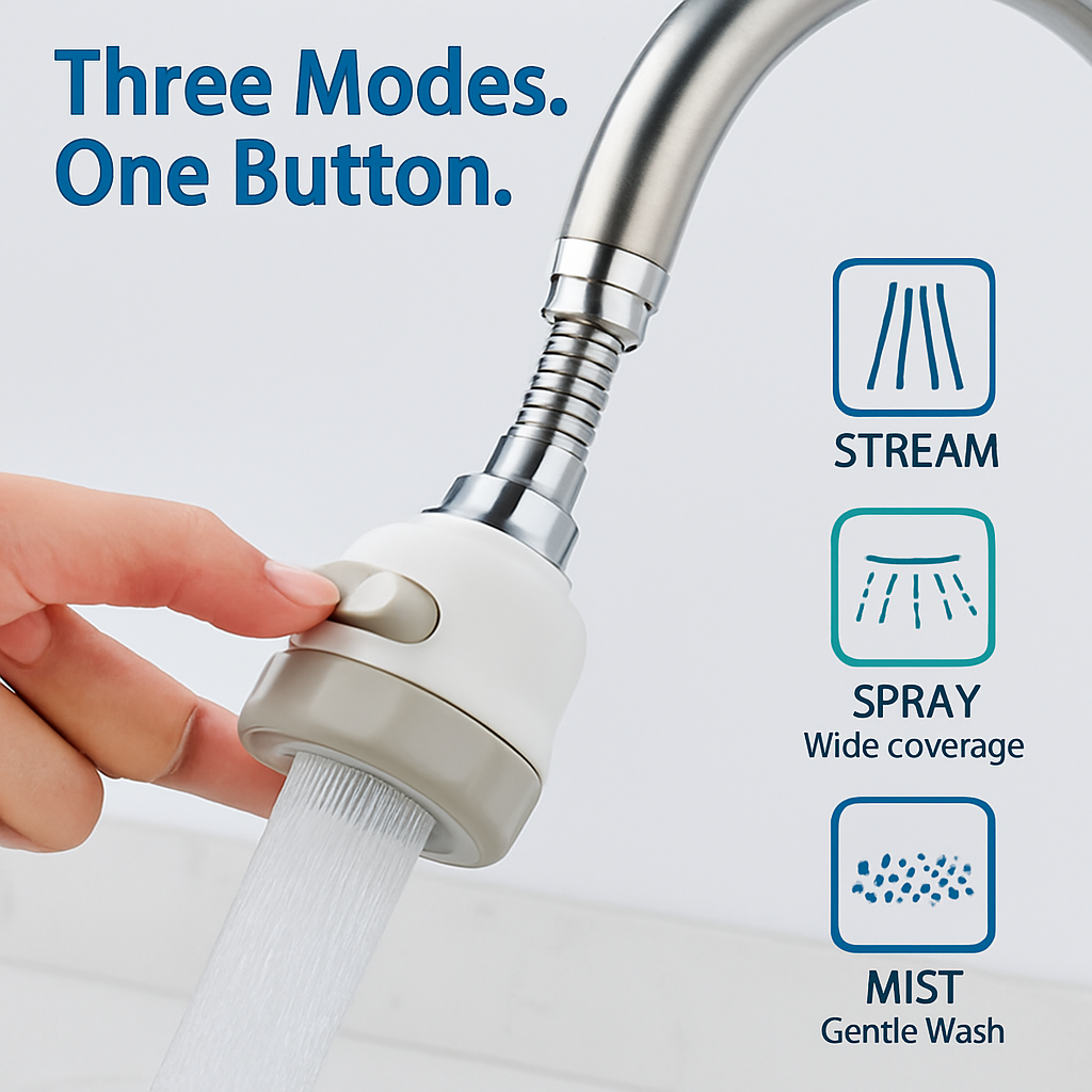 Movable Kitchen Tap Head with Rotatable Swivel and Hose