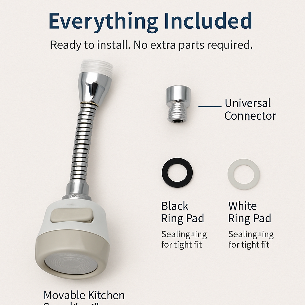 Movable Kitchen Tap Head with Rotatable Swivel and Hose