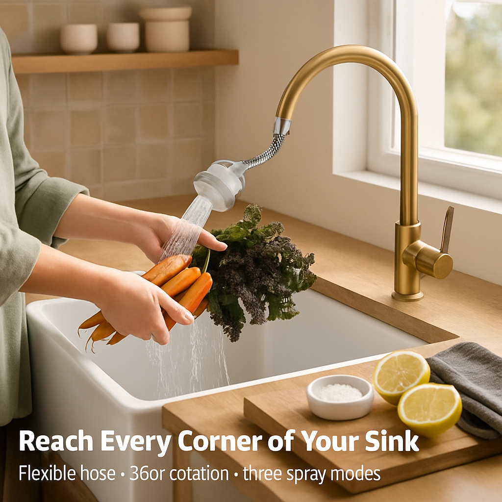 Movable Kitchen Tap Head with Rotatable Swivel and Hose