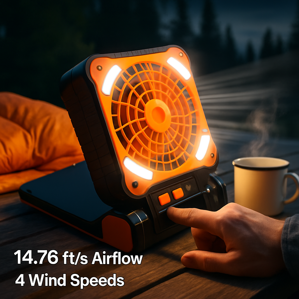 Solar Camping Fan with Lantern - USB & Solar Power
