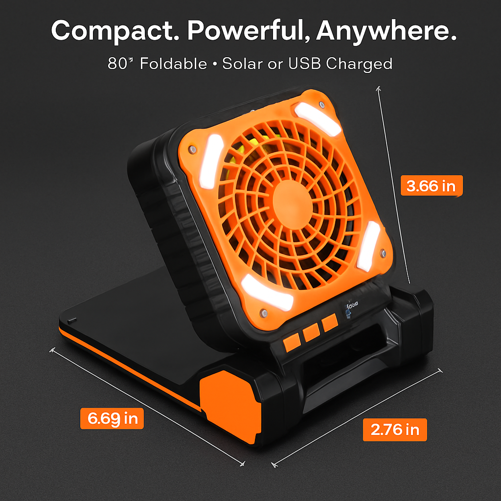 Solar Camping Fan with Lantern - USB & Solar Power