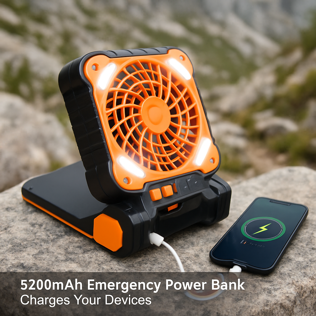 Solar Camping Fan with Lantern - USB & Solar Power