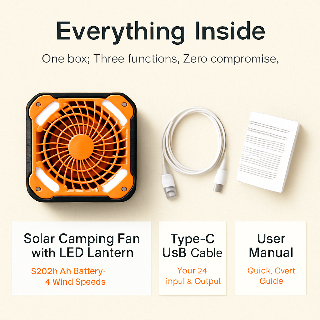 Solar Camping Fan with Lantern - USB & Solar Power