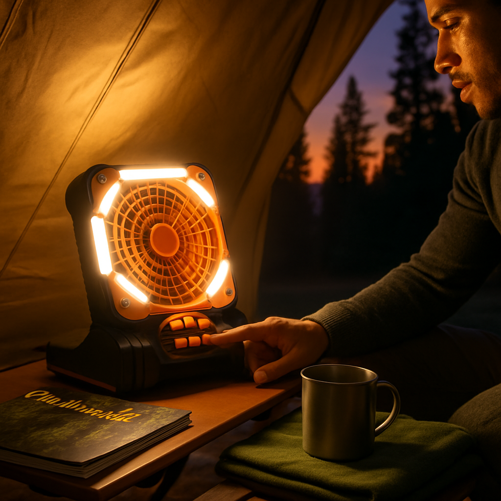 Solar Camping Fan with Lantern - USB & Solar Power