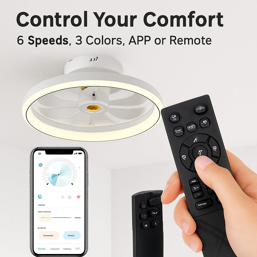 Ceiling Fan with LED Light, 6-Speed, Remote Control