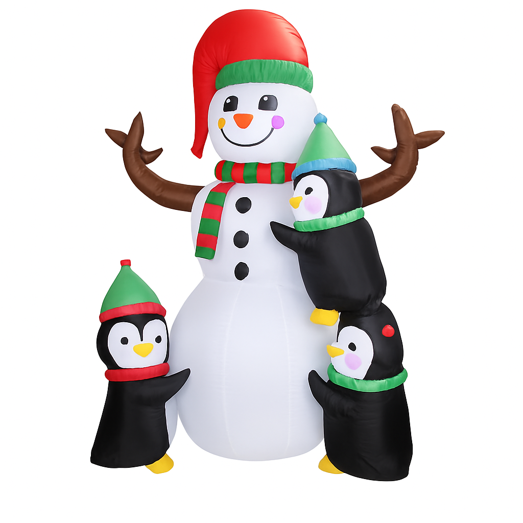 Christmas Inflatable Snowman and Penguin Yard Decoration