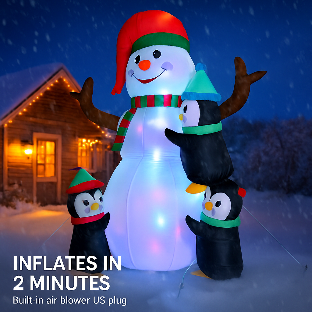 Christmas Inflatable Snowman and Penguin Yard Decoration