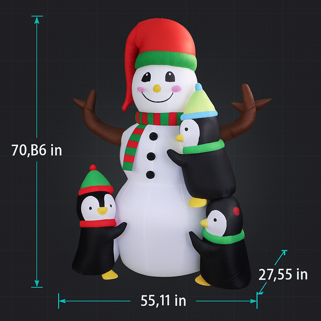 Christmas Inflatable Snowman and Penguin Yard Decoration