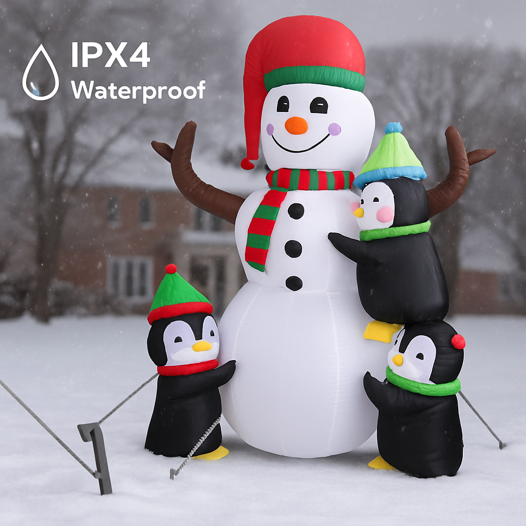 Christmas Inflatable Snowman and Penguin Yard Decoration