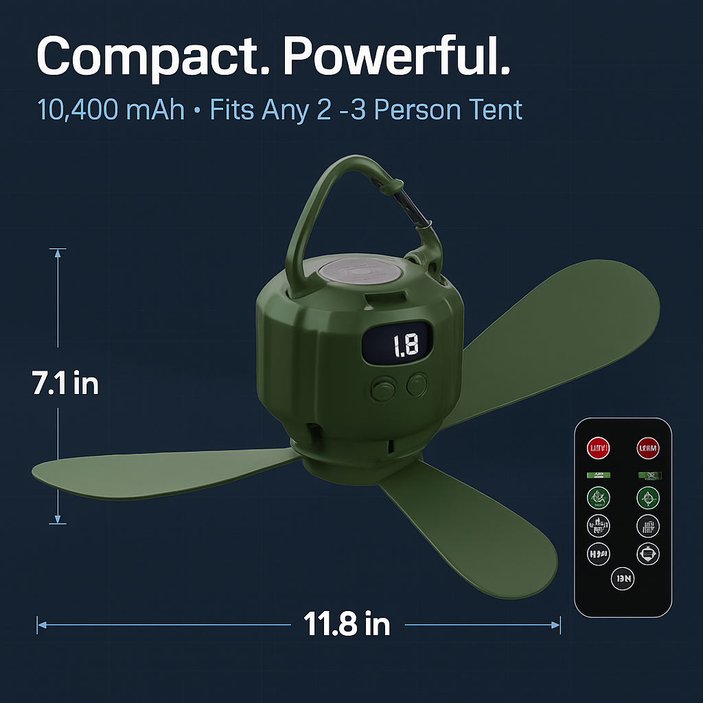 Portable Camping Ceiling LED Fan with 3-Speed Wind & Light