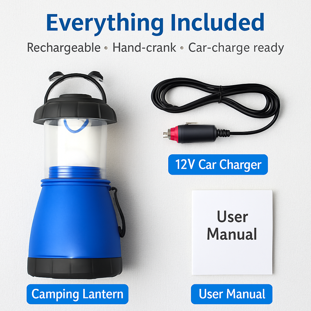 Camping Light Hand Crank Lantern Spotlight Combo