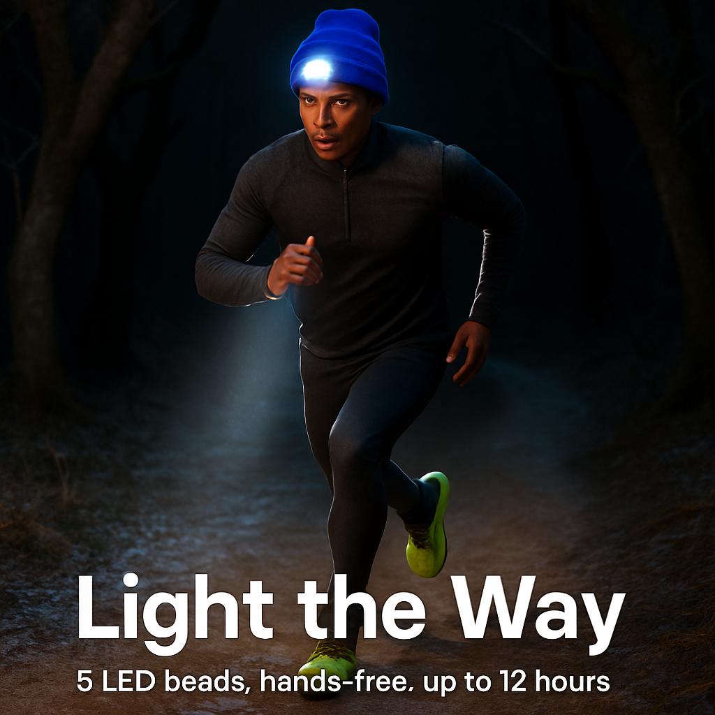 Unisex 5 LED Knitted Beanie Winter Warm Hat Camping Jogging Running Cap Headlamp