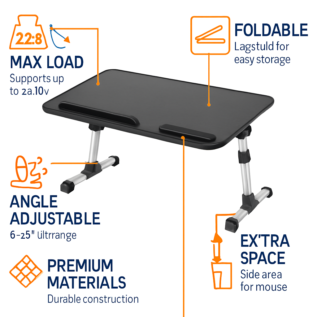 Foldable Laptop Stand for Bed, Sofa & Desk Use