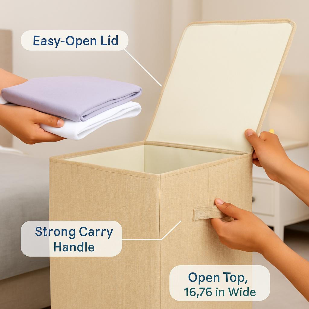 Foldable Laundry Hampers with Lid, Handles & Storage
