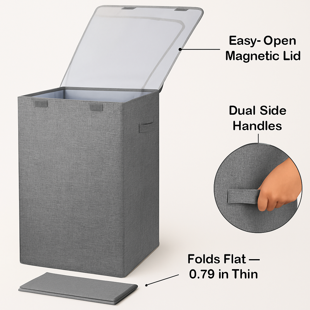Foldable Laundry Hampers with Lid, Handles & Storage