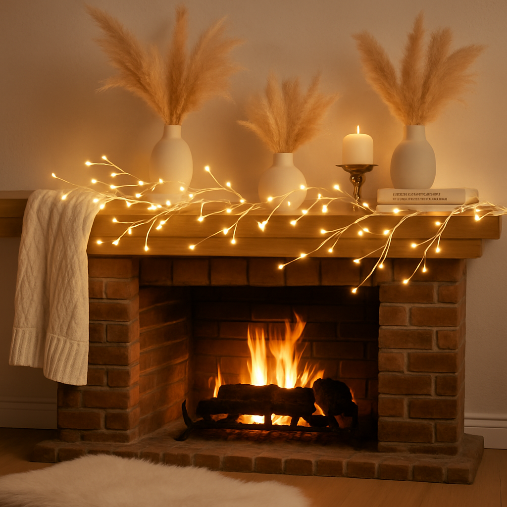 Lighted Birch Garland with Timer, 8 Modes, Outdoor