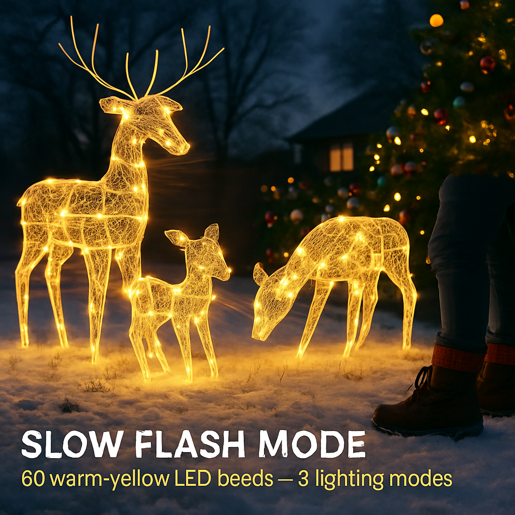 Reindeer Family 2D Christmas Deer Decoration with 3 Modes
