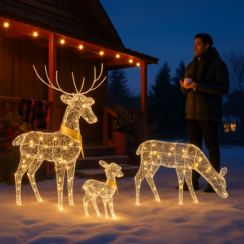 Reindeer Family 2D Christmas Deer Decoration with 3 Modes
