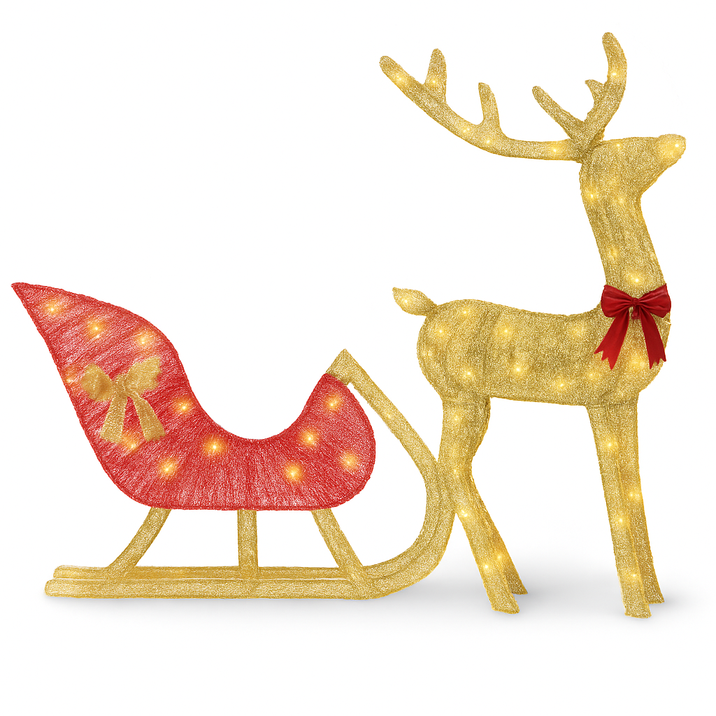 Lighted Christmas Reindeer and Sleigh Decoration