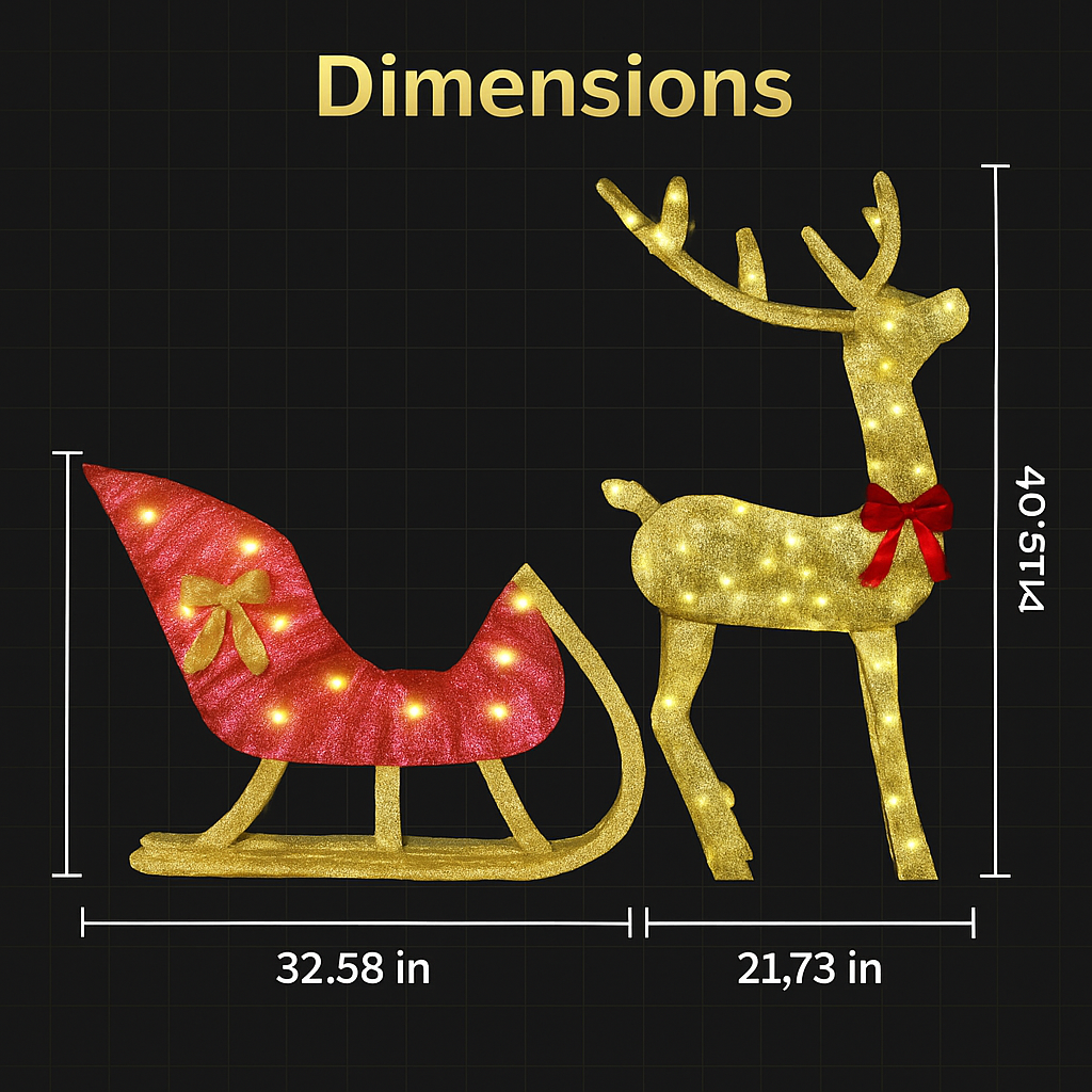Lighted Christmas Reindeer and Sleigh Decoration