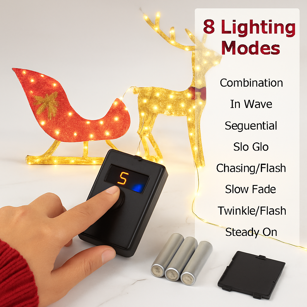 Lighted Christmas Reindeer and Sleigh Decoration
