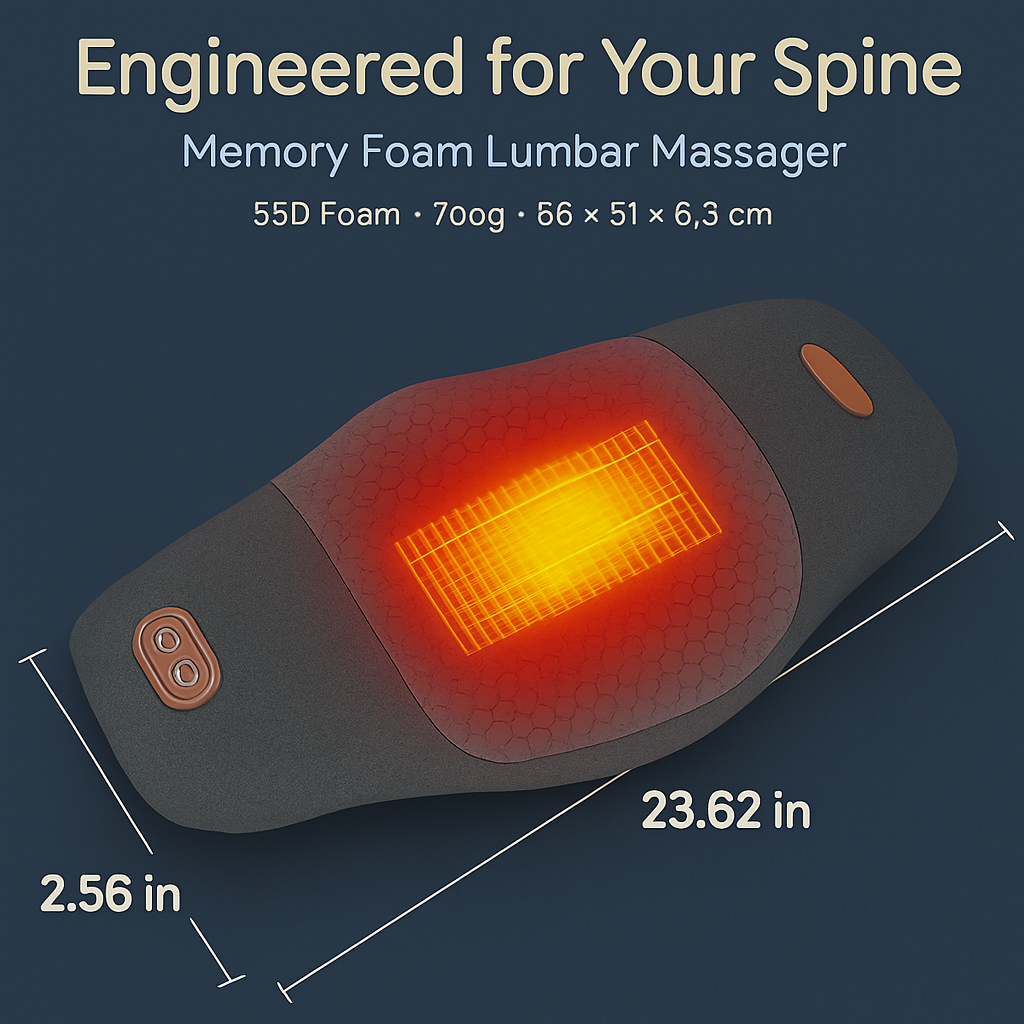 2 In 1 Electric Lumbar Massager Support Pillow Memory Foam Lower Back Massager with Heat Vibration Adapter for Pain Relief