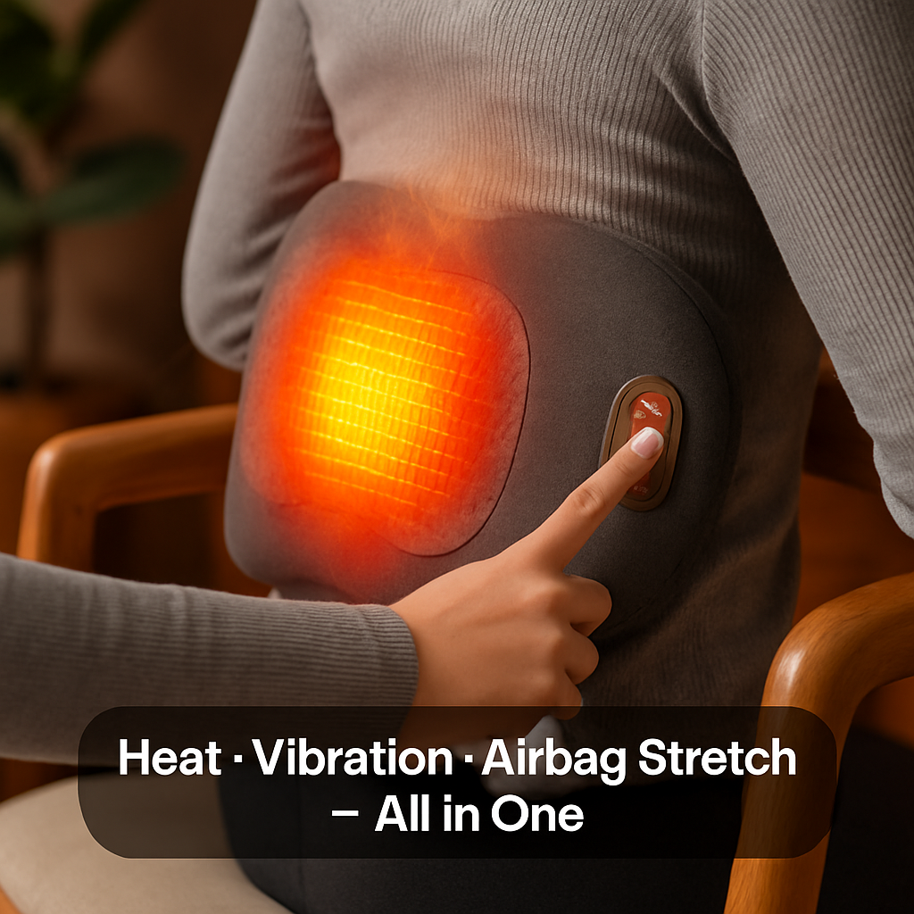 3 In 1 Electric Lumbar Massager Support Pillow Plug-in Memory Foam Lower Back Massager with Heat Vibration Airbag Stretching Adapter for Pain Relief