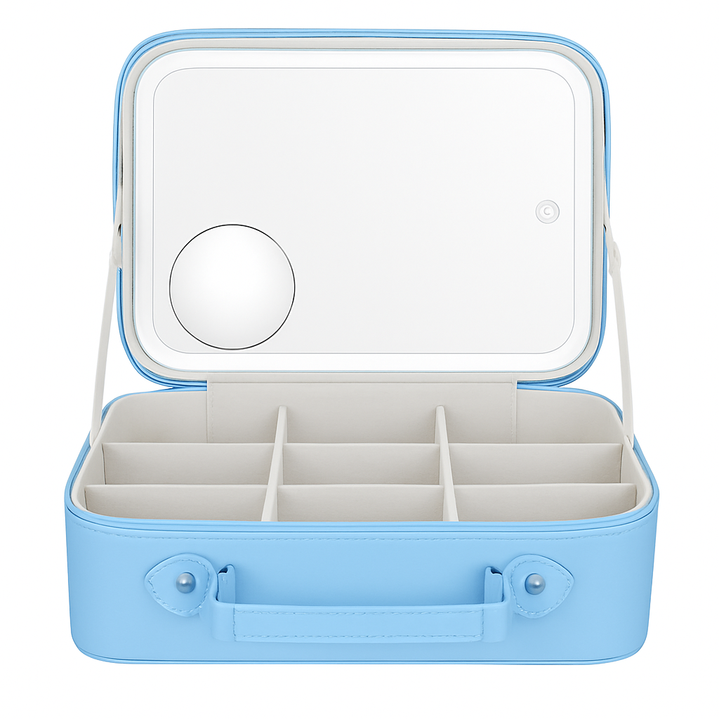 Travel Makeup Bag with LED Mirror - Blue