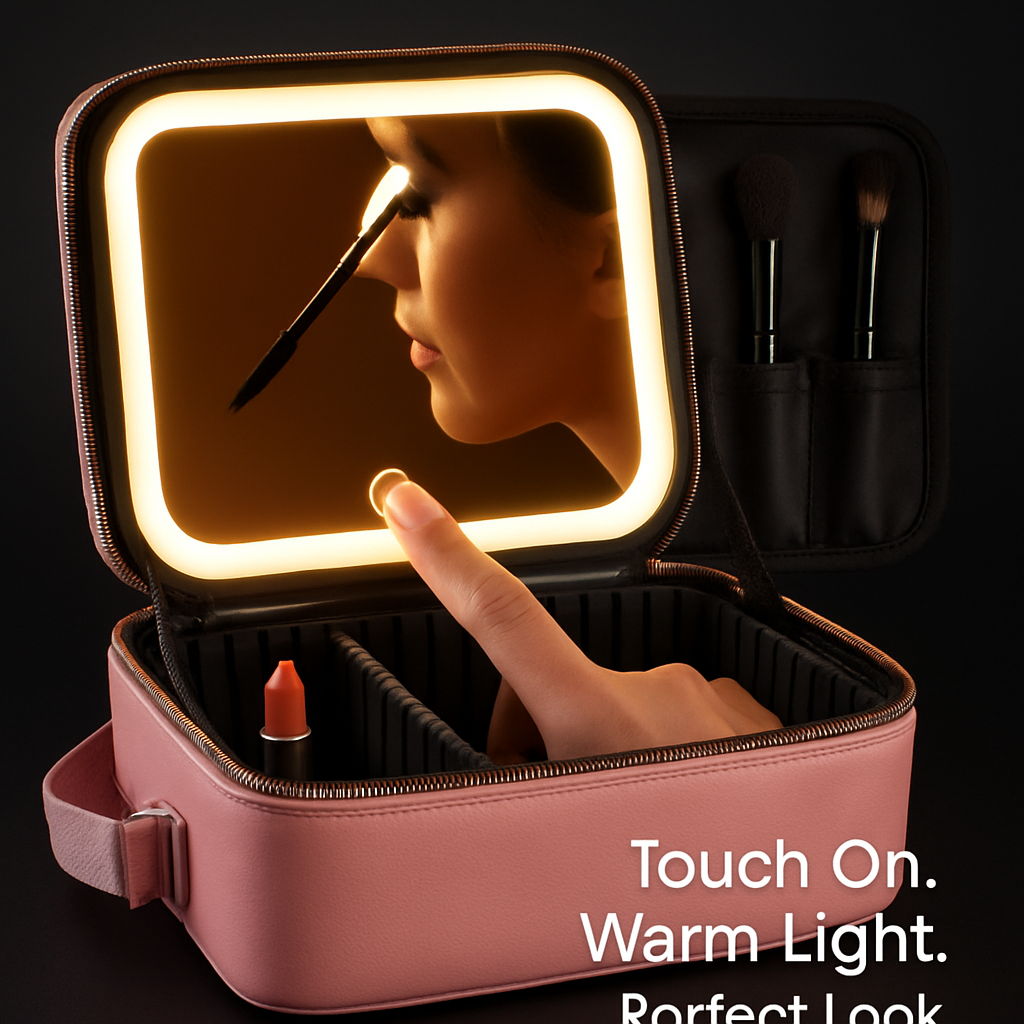 Travel Makeup Bag with LED Mirror and Adjustable Dividers