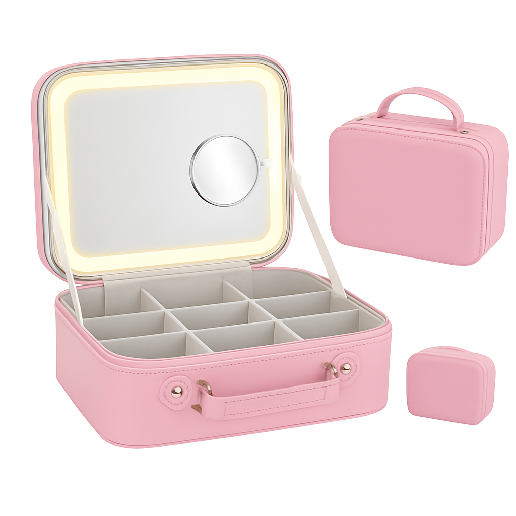 Travel Makeup Bag with LED Mirror - Blue