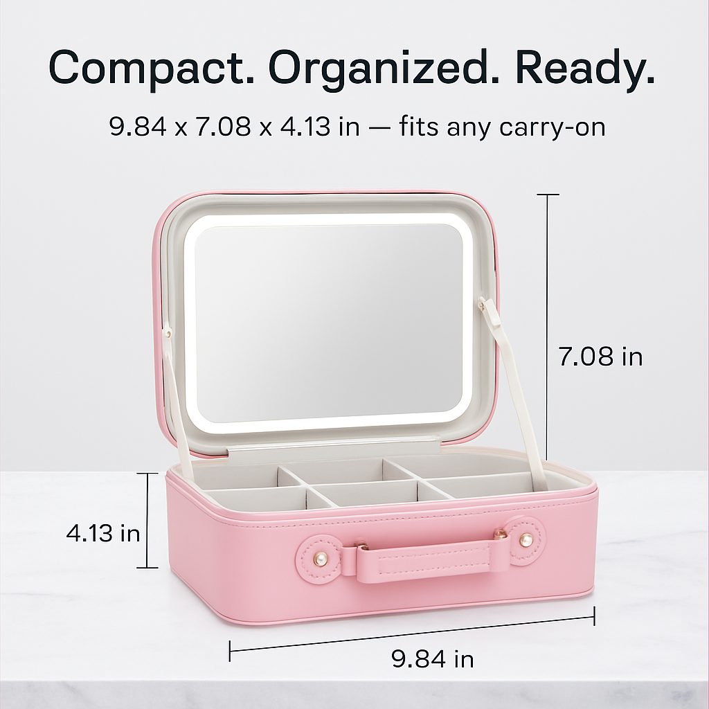 Travel Makeup Bag with LED Mirror - Blue