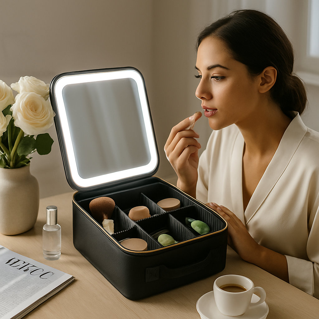 Travel Makeup Bag with LED Mirror and Adjustable Dividers