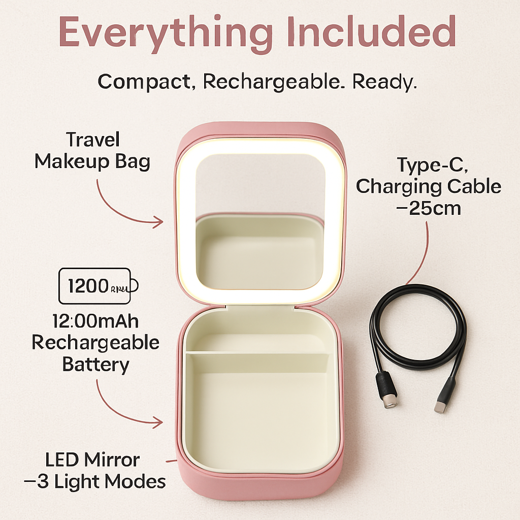 Portable Travel Makeup Bag with LED Mirror