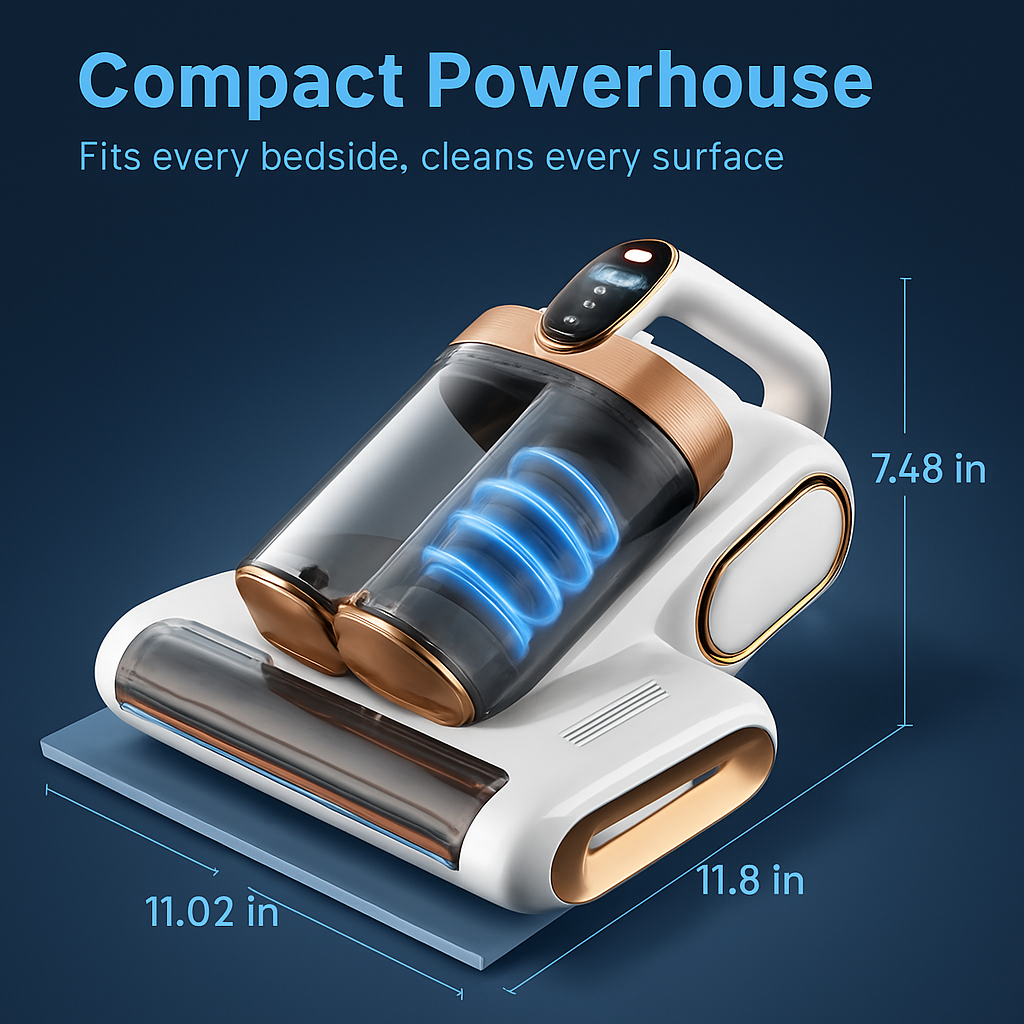 Mattress Vacuum Cleaner 16Kpa Bed Vacuum Cleaner Handheld Vacuums with Ultrasonic & UVC Light 18000 RPM Brushroll Rotation Dual Dust Bins Washable Fil