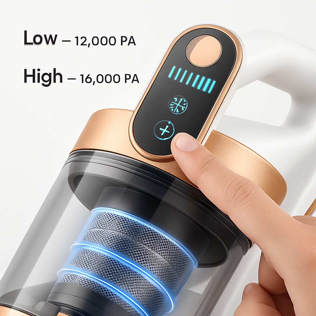 Mattress Vacuum Cleaner 16Kpa Bed Vacuum Cleaner Handheld Vacuums with Ultrasonic & UVC Light 18000 RPM Brushroll Rotation Dual Dust Bins Washable Fil