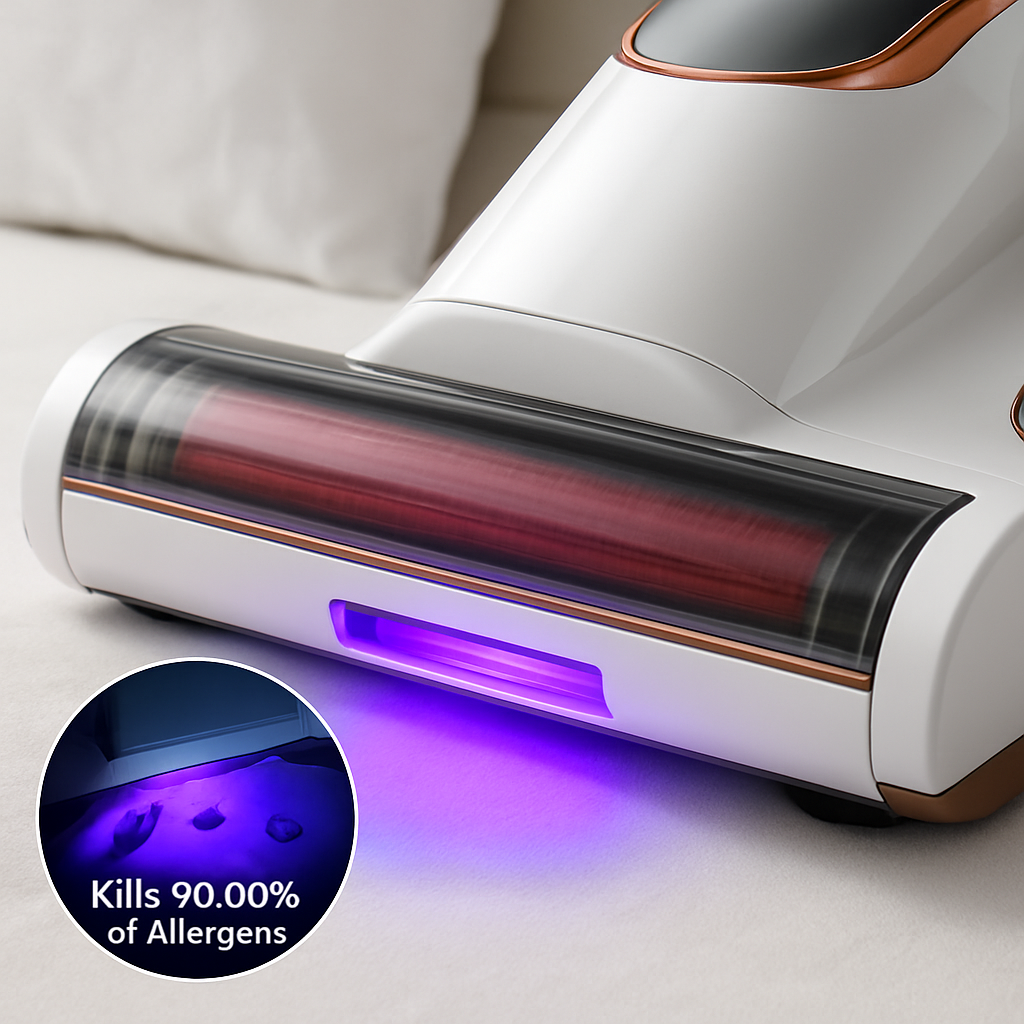 Mattress Vacuum Cleaner 16Kpa Bed Vacuum Cleaner Handheld Vacuums with Ultrasonic & UVC Light 18000 RPM Brushroll Rotation Dual Dust Bins Washable Fil