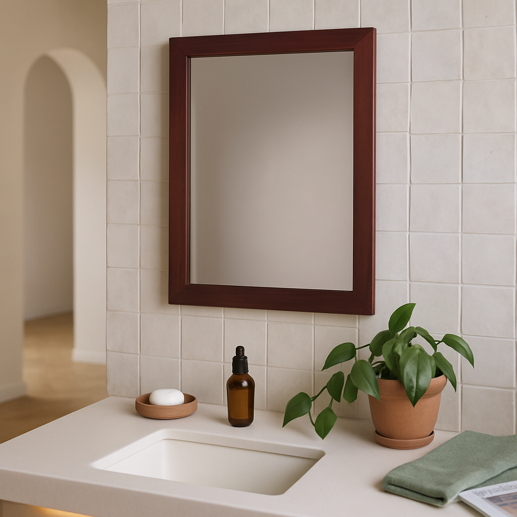 Wall Mount Mirror with Wood-Like Frame, Rectangular