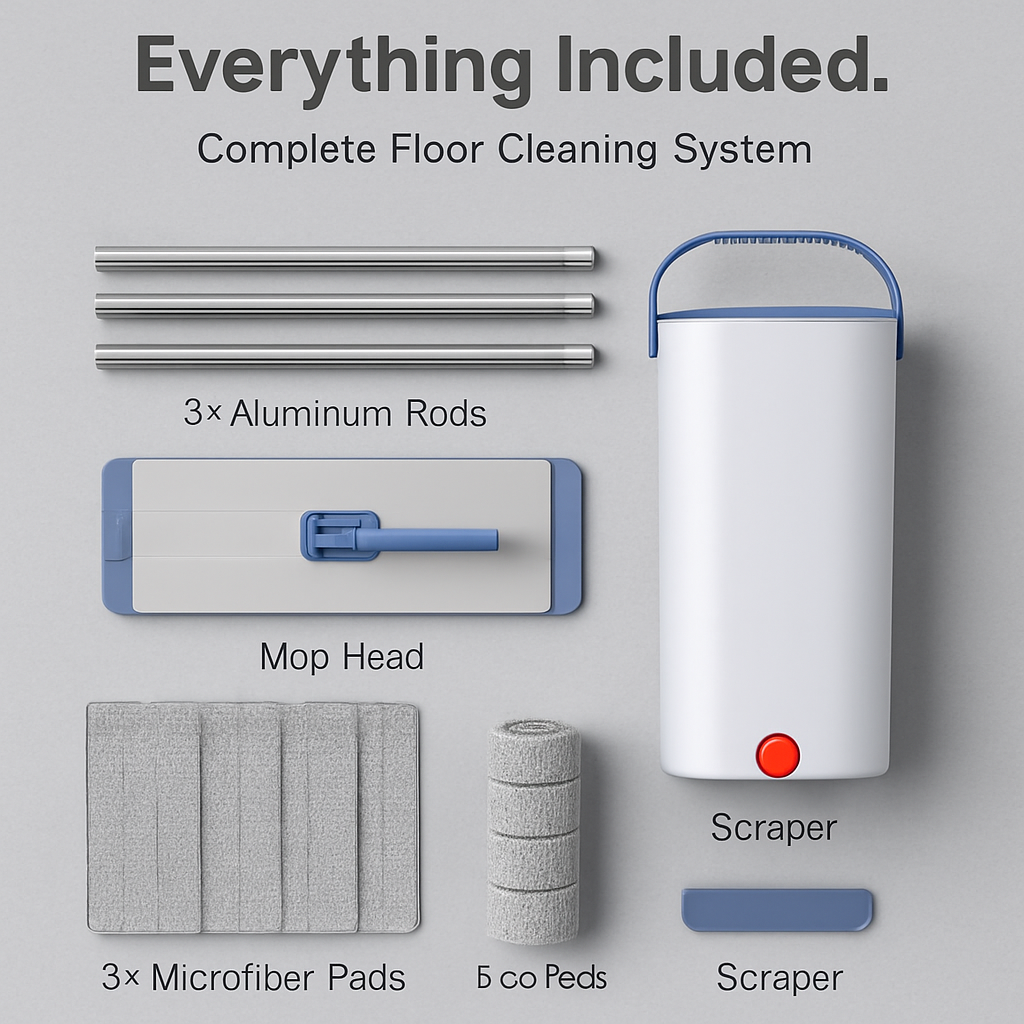 Mop Bucket with Wringer Set for Flat Floors - 3 Pads