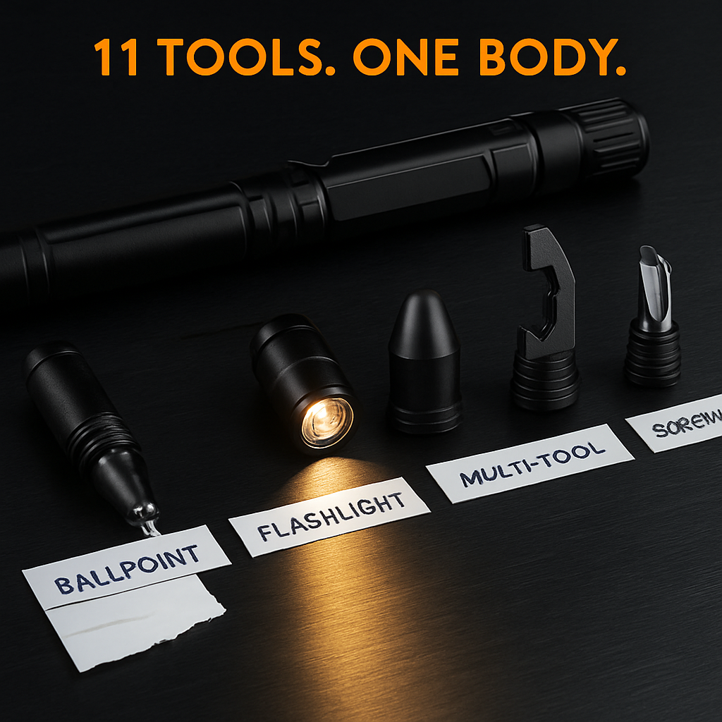 Tactical Pen Gear Set with 11-in-1 Tools & LED Light