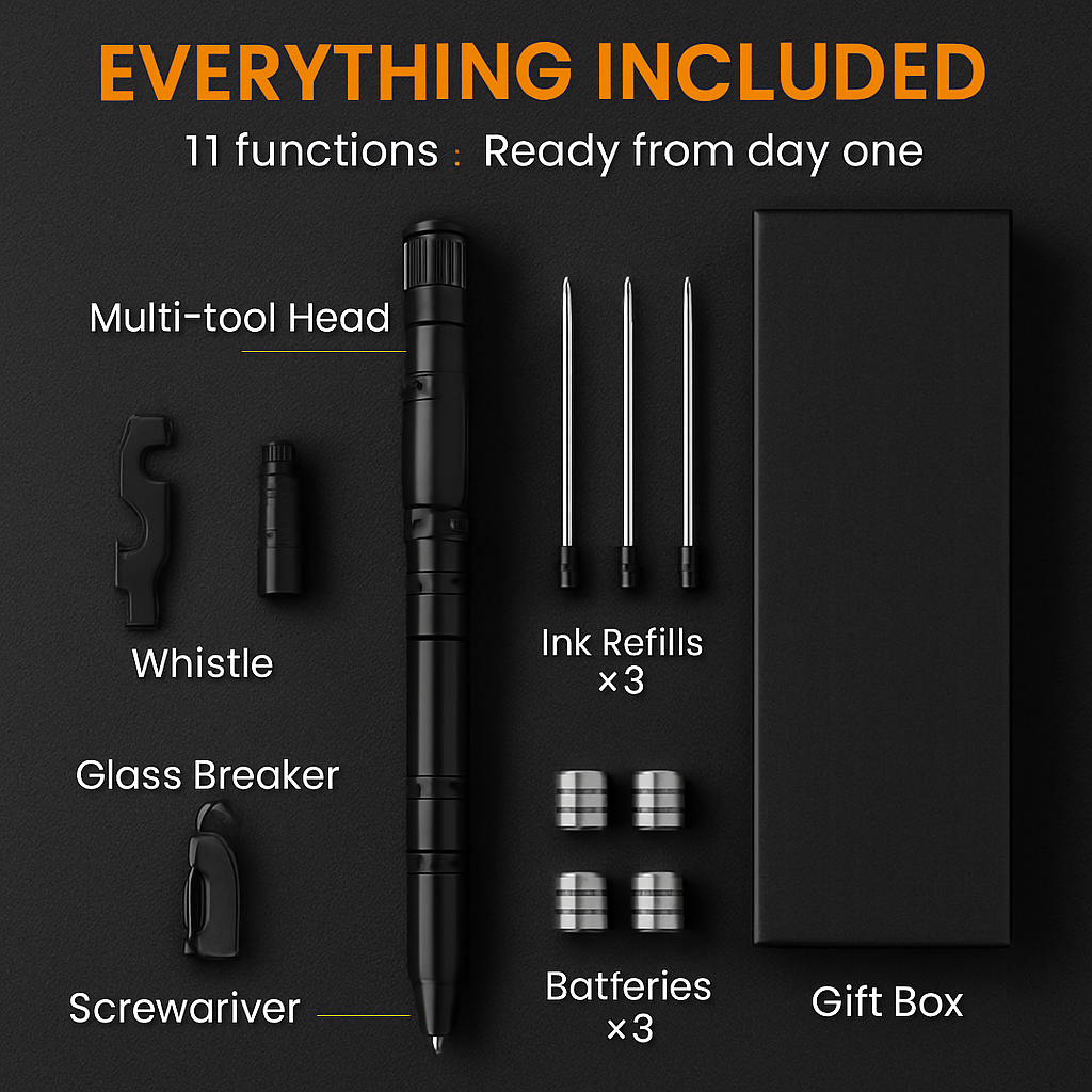 Tactical Pen Gear Set with 11-in-1 Tools & LED Light