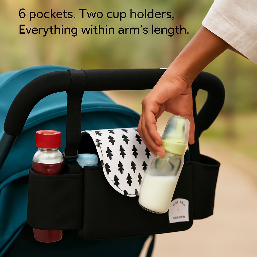 Stroller Organizer Bag with 6 Pockets and Cup Holders