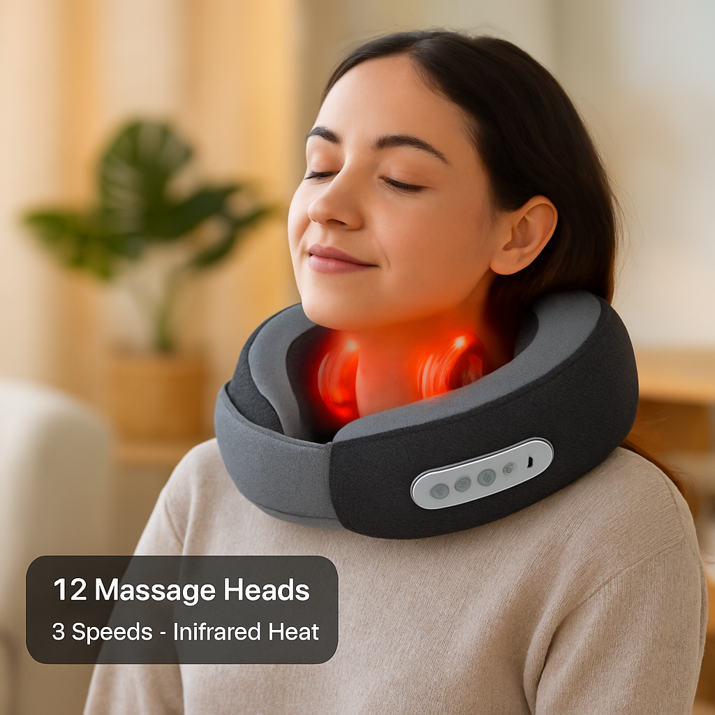 2 In 1 Neck Massager Pillow with Heat Electric Memory Foam Travel Pillow Shiatsu Neck Massager with 3 Speeds Timer for Home Office Travel
