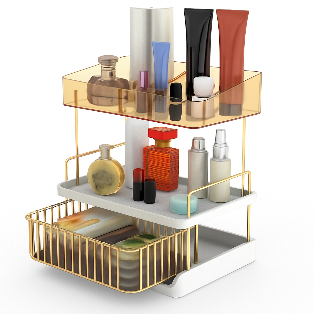 3-Tier Vanity Makeup Organizer with Drawer, Large Capacity